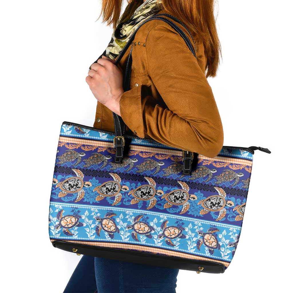 Hawaii Turtles Pattern Special Blue Leather Tote Bag - Polynesian Pride