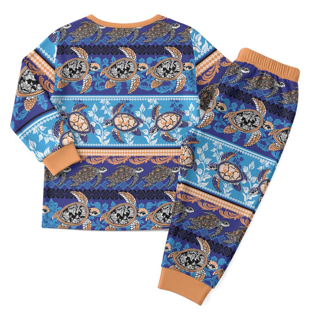 Hawaii Turtles Pattern Special Blue Christmas Pajama Set - Polynesian Pride