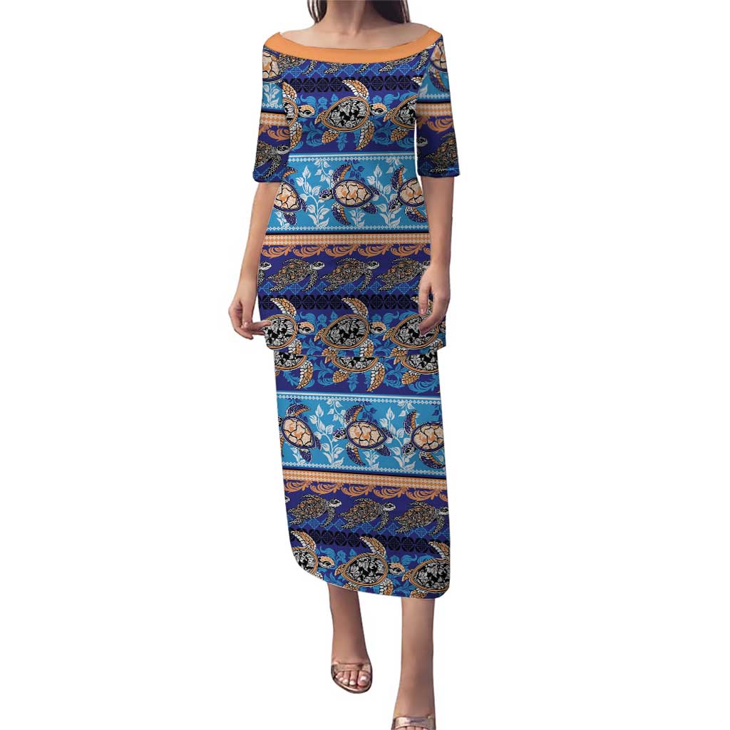 Hawaii Turtles Pattern Special Blue Puletasi - Polynesian Pride