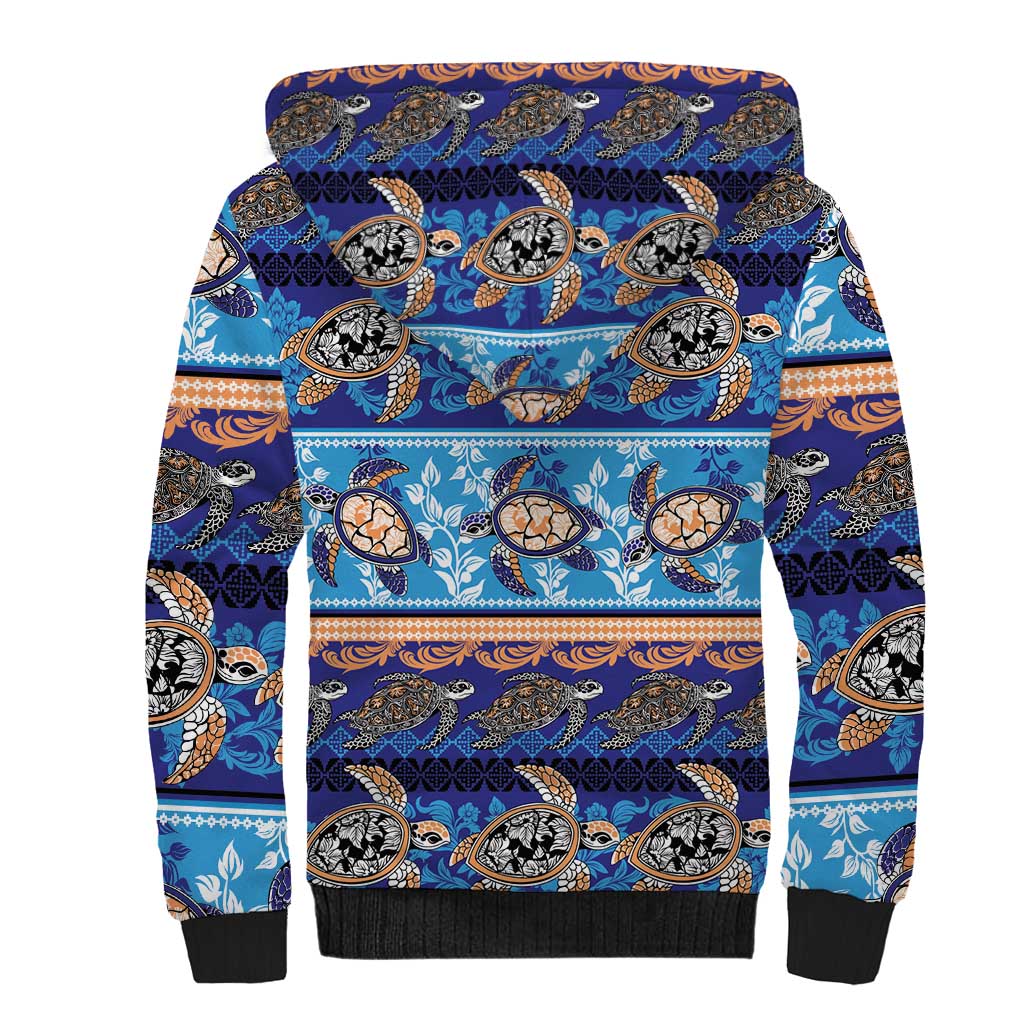 Hawaii Turtles Pattern Special Blue Sherpa Hoodie - Polynesian Pride