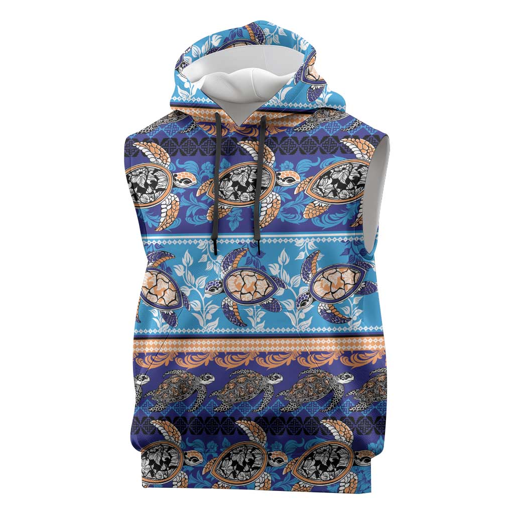 Hawaii Turtles Pattern Special Blue Sleeveless Hoodie - Polynesian Pride