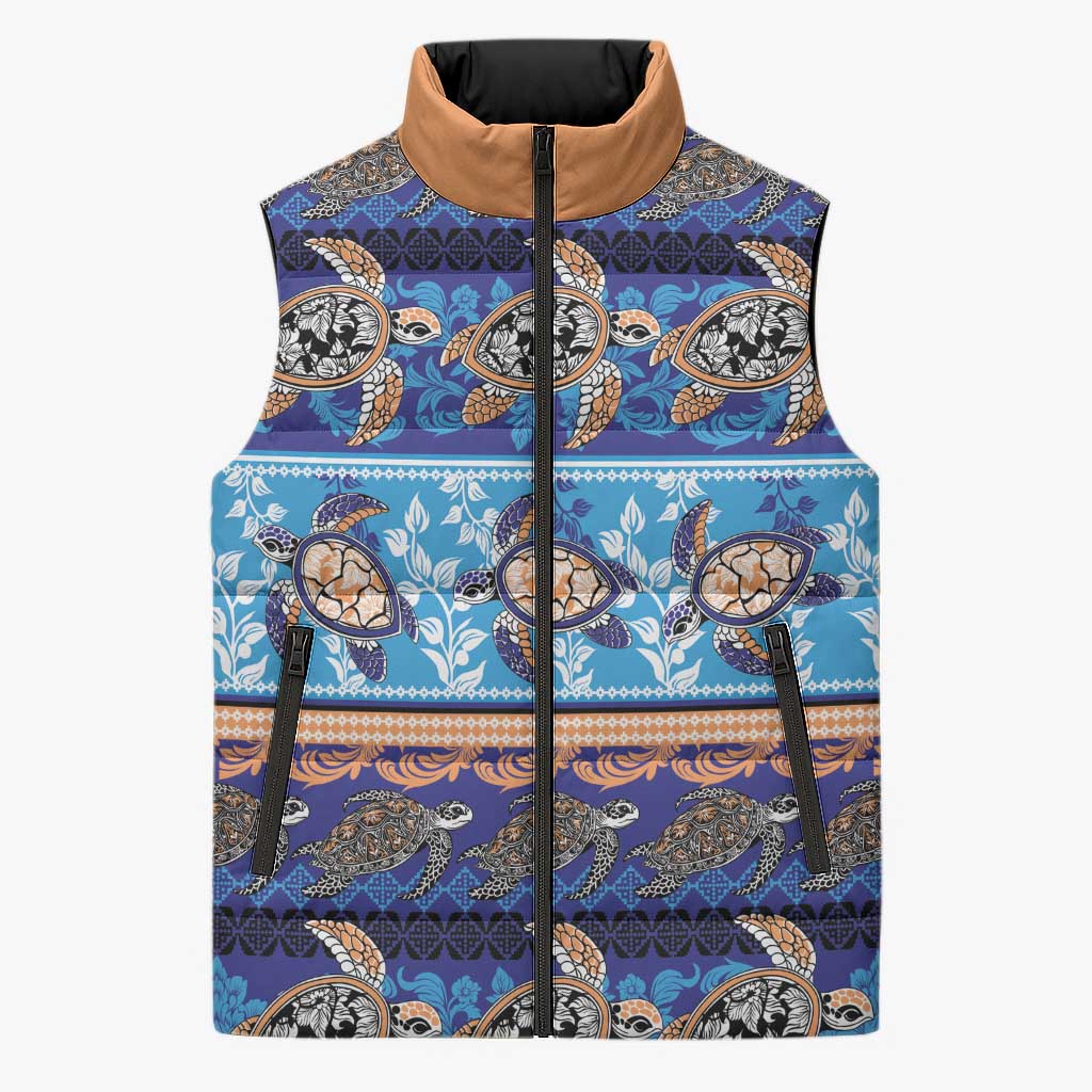Hawaii Turtles Pattern Special Blue Sleeveless Puffer Jacket - Polynesian Pride