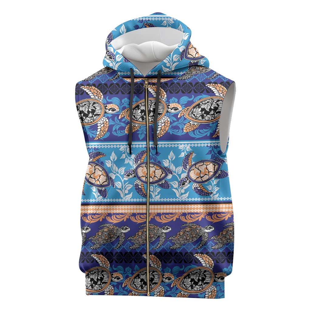Hawaii Turtles Pattern Special Blue Sleeveless Zip Hoodie - Polynesian Pride