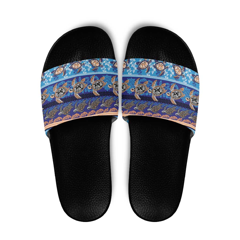 Hawaii Turtles Pattern Special Blue Slide Sandals - Polynesian Pride