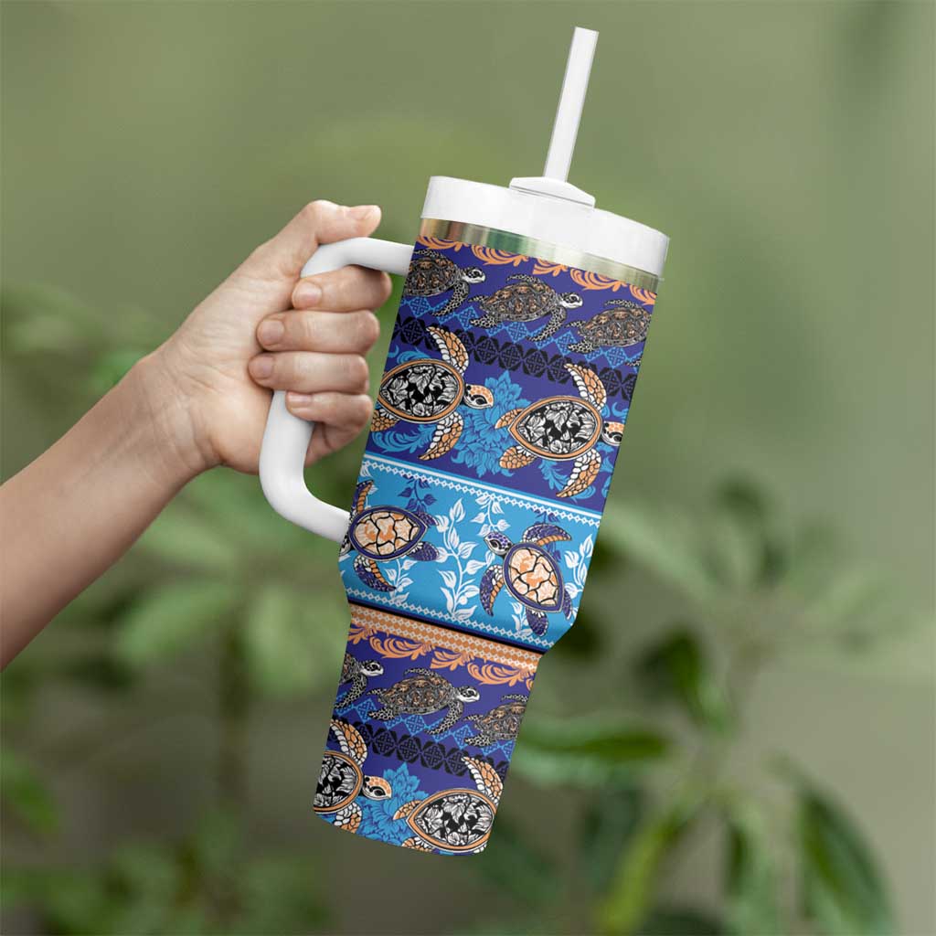 Hawaii Turtles Pattern Special Blue Tumbler With Handle - Polynesian Pride