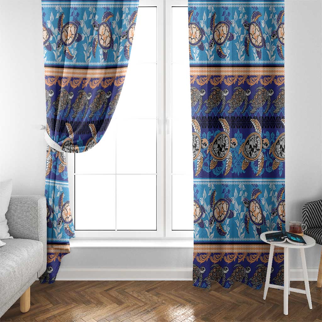Hawaii Turtles Pattern Special Blue Window Curtain - Polynesian Pride