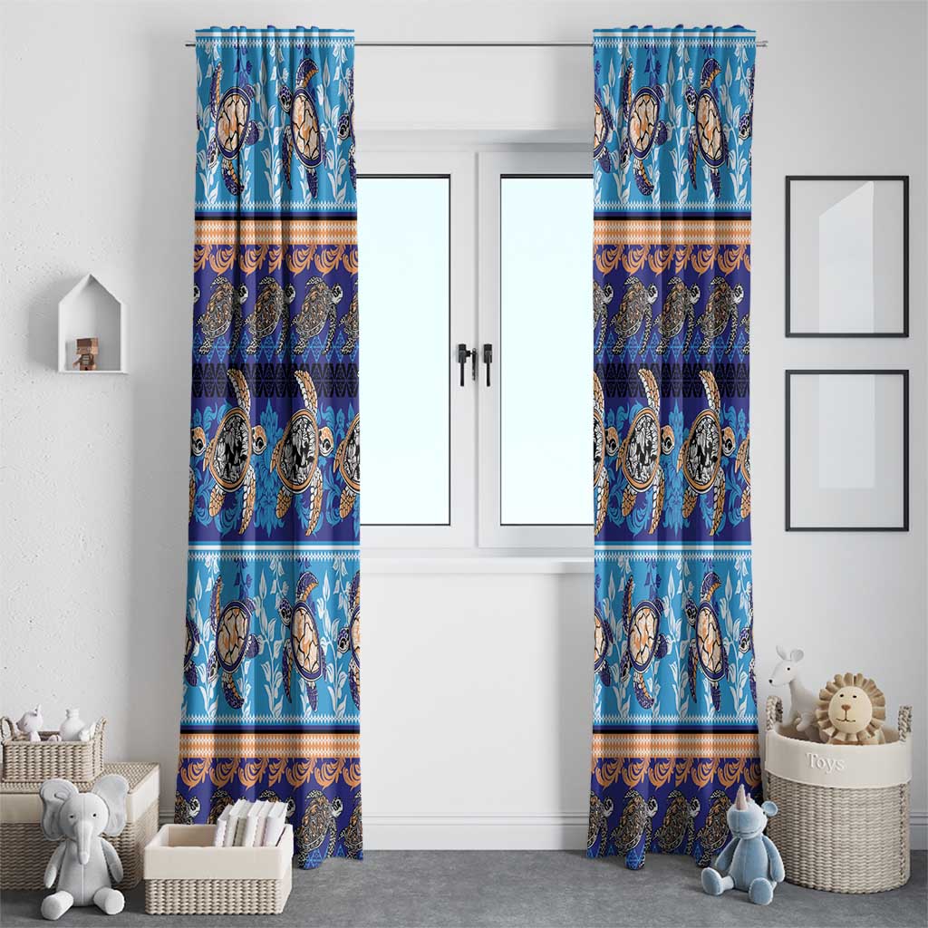 Hawaii Turtles Pattern Special Blue Window Curtain - Polynesian Pride