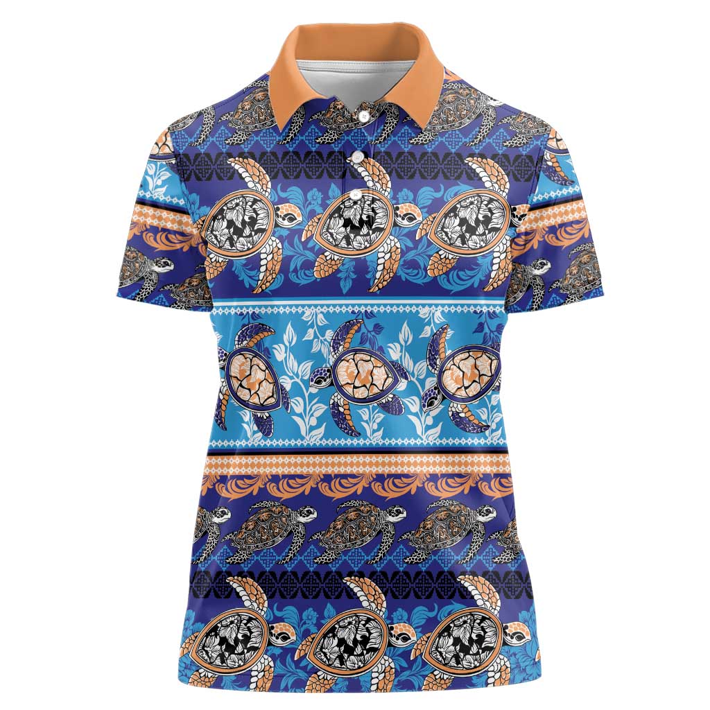 Hawaii Turtles Pattern Special Blue Women Polo Shirt - Polynesian Pride