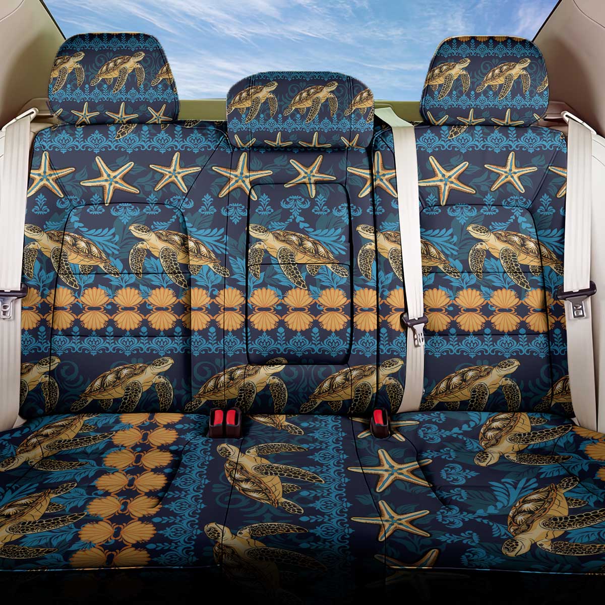 Hawaii Turtles Starfish Unique Pattern Back Car Seat Cover - Polynesian Pride