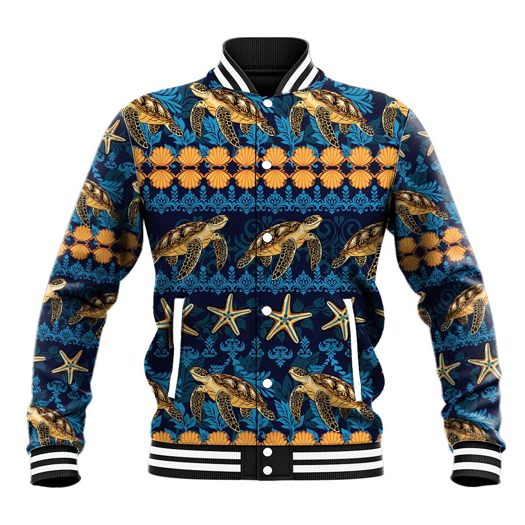 Hawaii Turtles Starfish Unique Pattern Baseball Jacket - Polynesian Pride