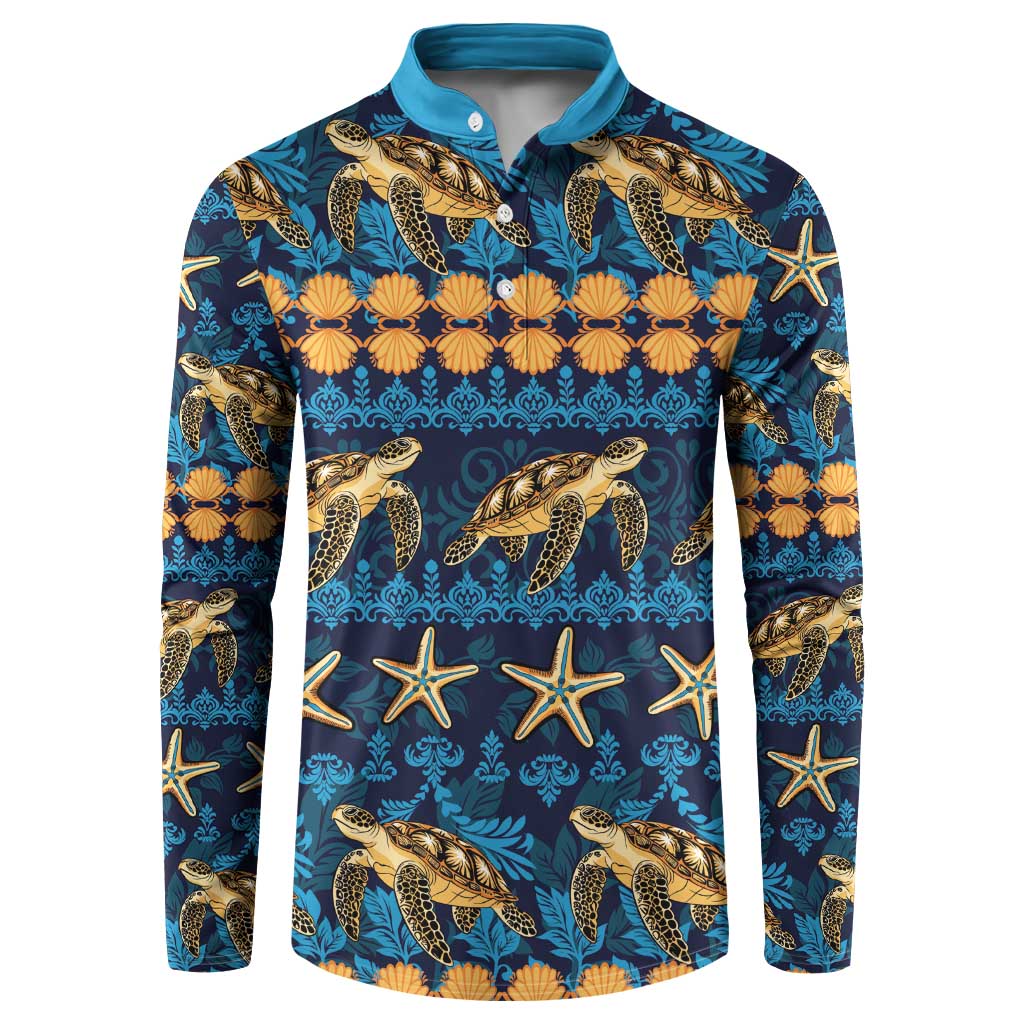 Hawaii Turtles Starfish Unique Pattern Button Sweatshirt - Polynesian Pride