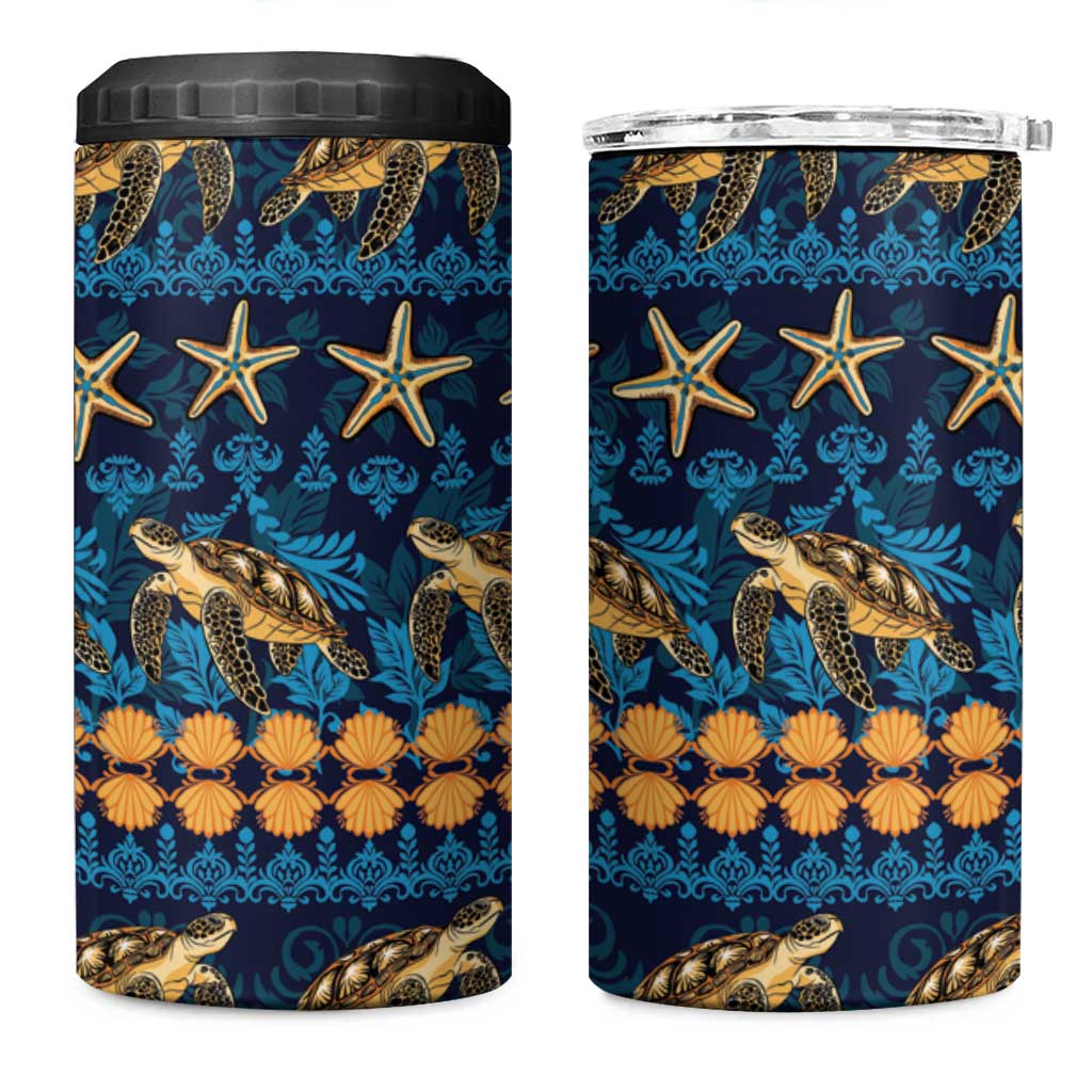 Hawaii Turtles Starfish Unique Pattern 4 in 1 Can Cooler Tumbler - Polynesian Pride