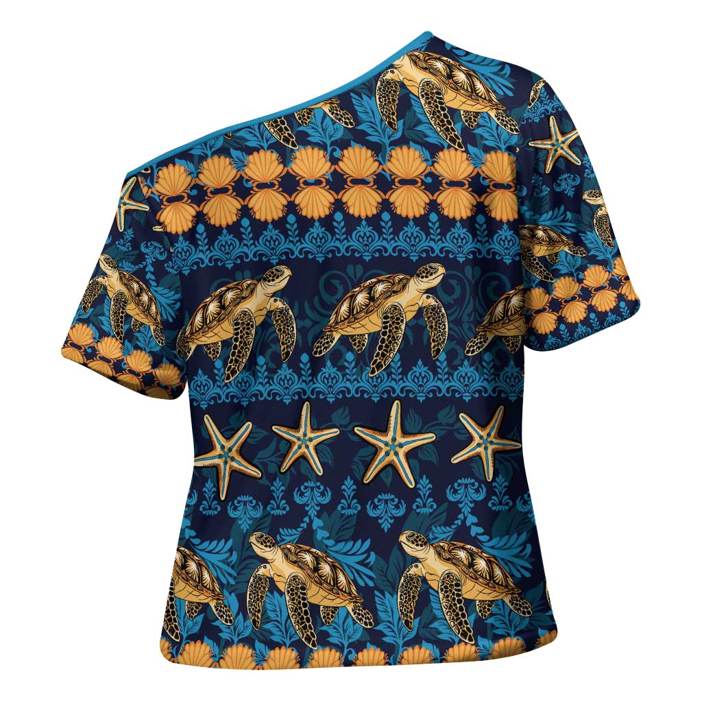 Hawaii Turtles Starfish Unique Pattern Cross Shoulder Shirt - Polynesian Pride