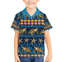 Hawaii Turtles Starfish Unique Pattern Family Matching Long Sleeve Bodycon Dress and Hawaiian Shirt - Polynesian Pride