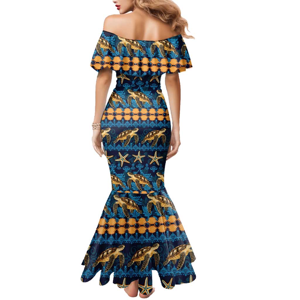 Hawaii Turtles Starfish Unique Pattern Family Matching Mermaid Dress and Hawaiian Shirt - Polynesian Pride