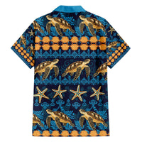 Hawaii Turtles Starfish Unique Pattern Family Matching Off The Shoulder Long Sleeve Dress and Hawaiian Shirt - Polynesian Pride