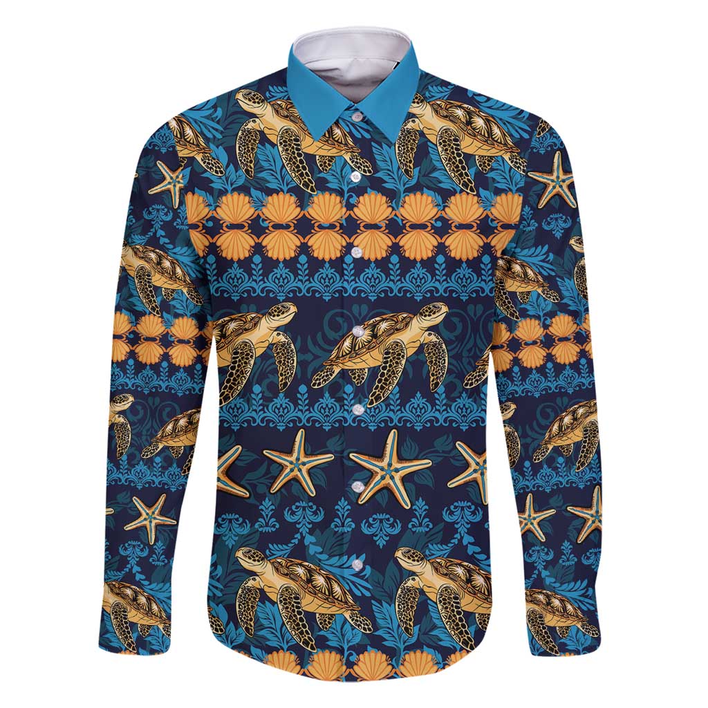 Hawaii Turtles Starfish Unique Pattern Family Matching Off Shoulder Short Dress and Hawaiian Shirt - Polynesian Pride