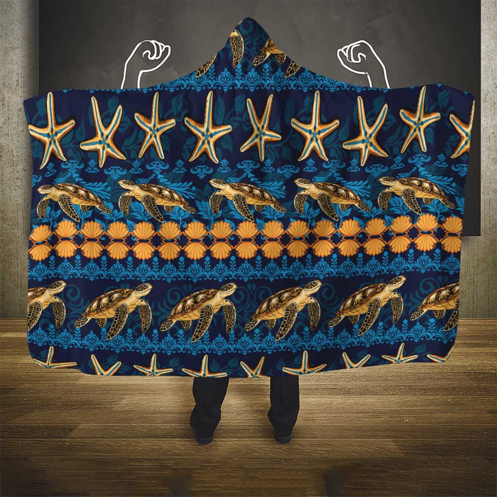 Hawaii Turtles Starfish Unique Pattern Hooded Blanket - Polynesian Pride