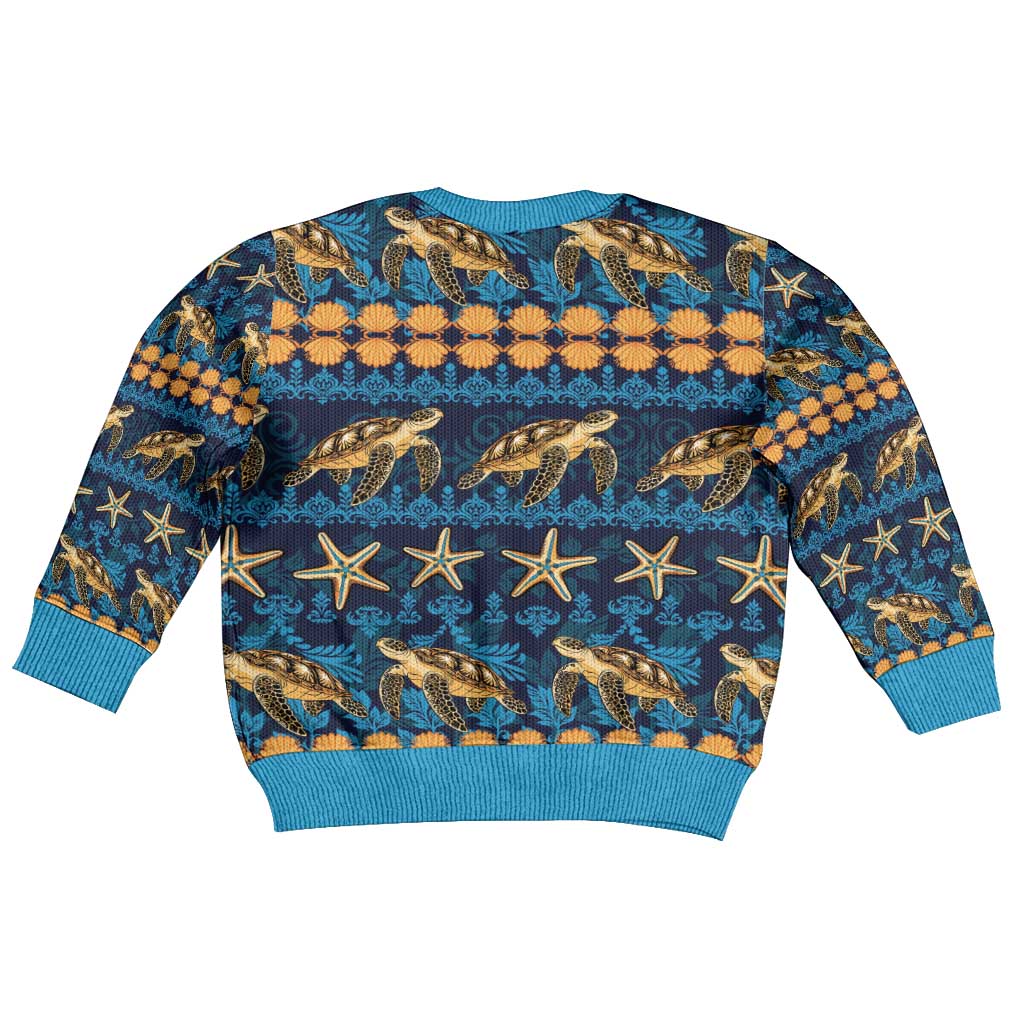 Hawaii Turtles Starfish Unique Pattern Kid Ugly Christmas Sweater - Polynesian Pride