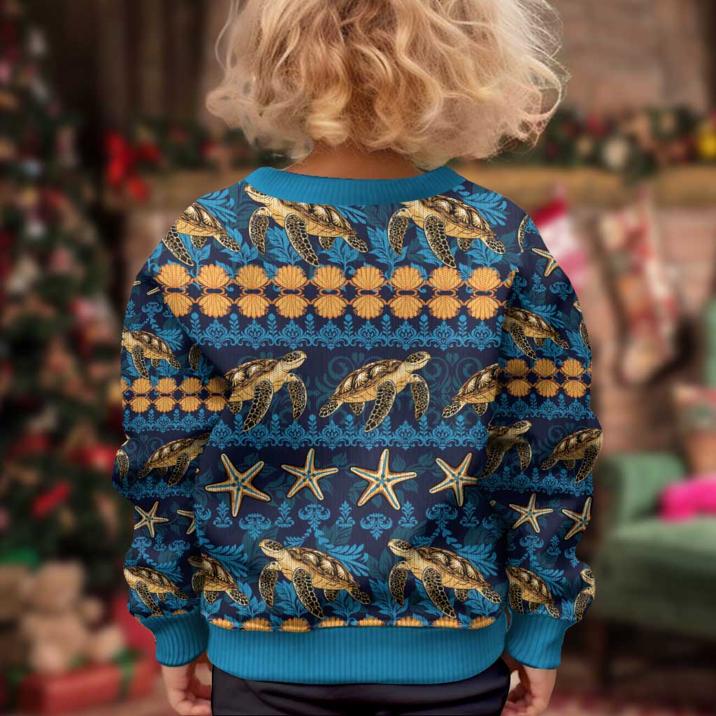 Hawaii Turtles Starfish Unique Pattern Kid Ugly Christmas Sweater - Polynesian Pride