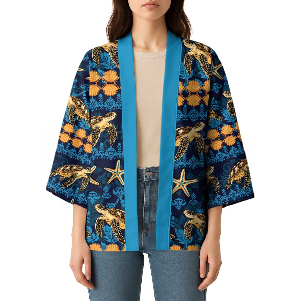 Hawaii Turtles Starfish Unique Pattern Kimono - Polynesian Pride