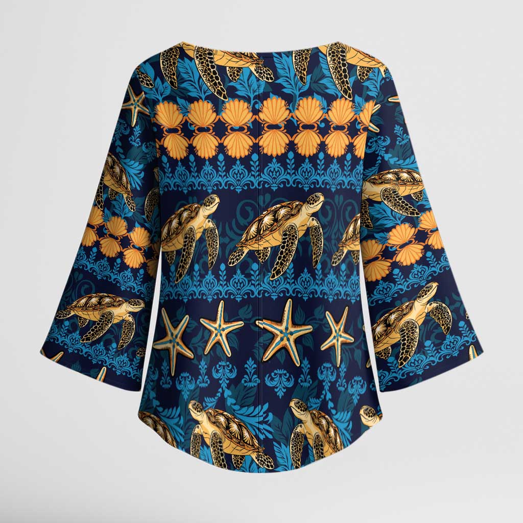 Hawaii Turtles Starfish Unique Pattern Kimono Sleeve Blouse - Polynesian Pride