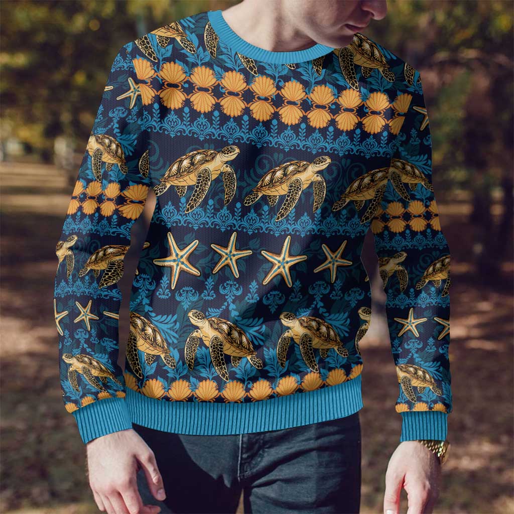 Hawaii Turtles Starfish Unique Pattern Ugly Christmas Sweater - Polynesian Pride