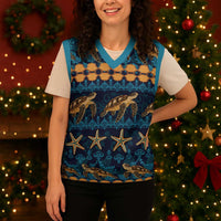 Hawaii Turtles Starfish Unique Pattern Christmas Knitted V-Neck Vest - Polynesian Pride