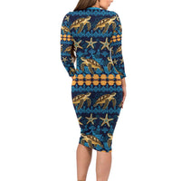 Hawaii Turtles Starfish Unique Pattern Long Sleeve Bodycon Dress - Polynesian Pride