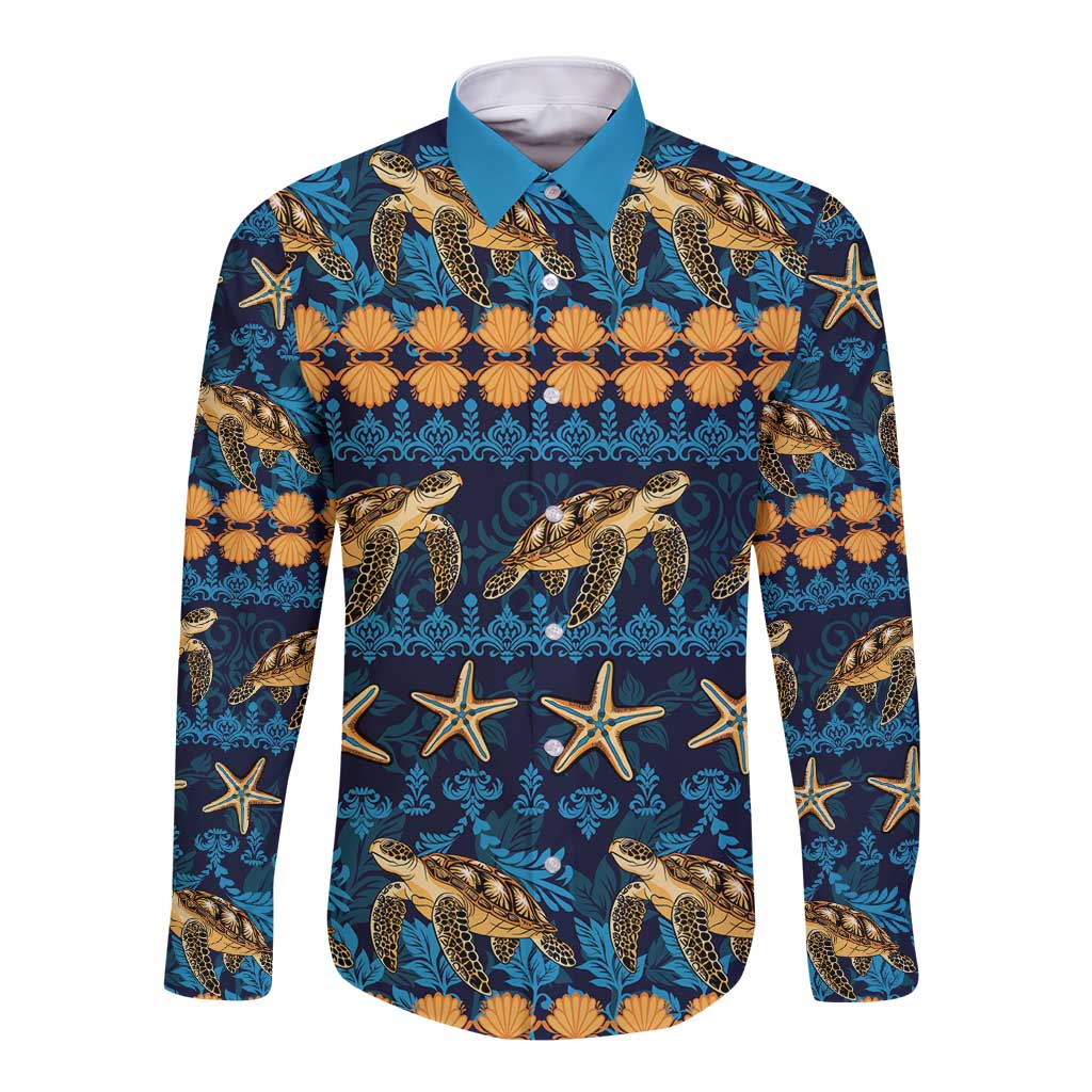 Hawaii Turtles Starfish Unique Pattern Long Sleeve Button Shirt - Polynesian Pride