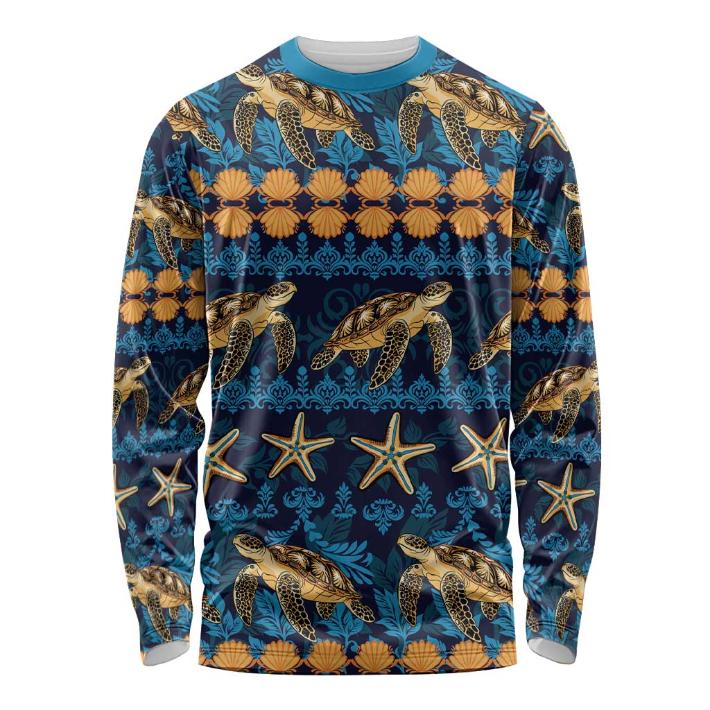 Hawaii Turtles Starfish Unique Pattern Long Sleeve Shirt - Polynesian Pride