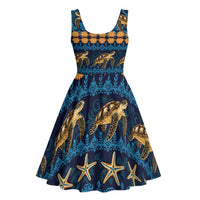 Hawaii Turtles Starfish Unique Pattern Midi Dress - Polynesian Pride