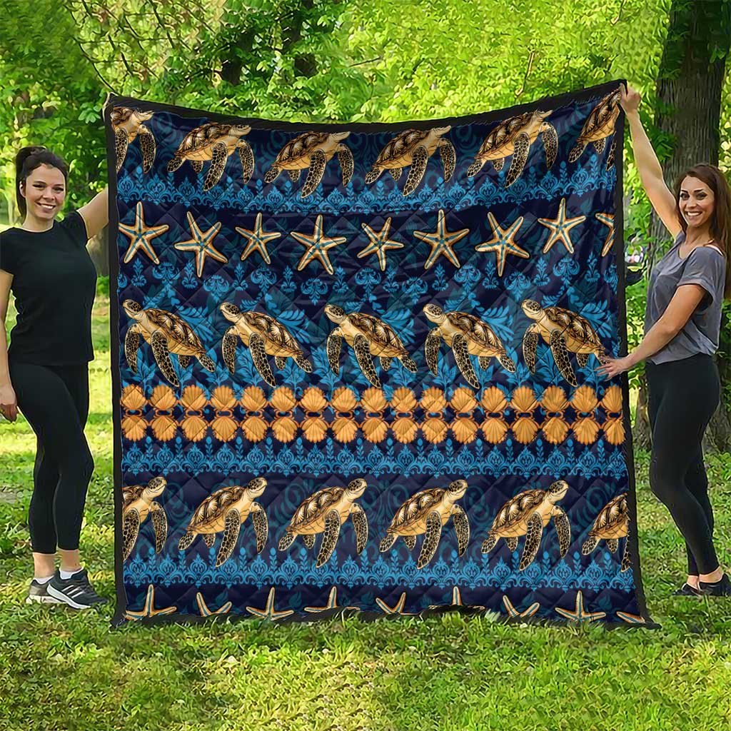 Hawaii Turtles Starfish Unique Pattern Quilt - Polynesian Pride