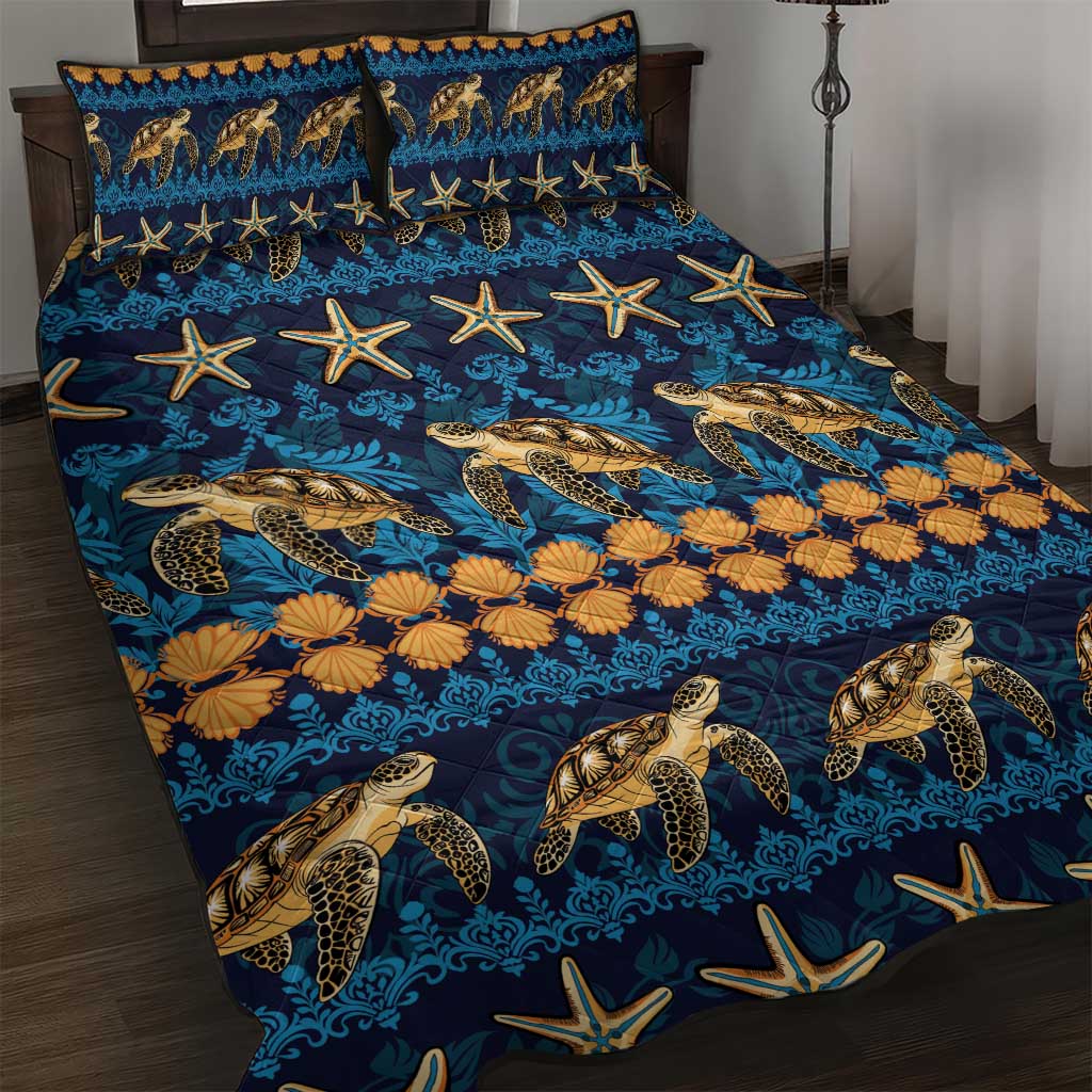 Hawaii Turtles Starfish Unique Pattern Quilt Bed Set - Polynesian Pride