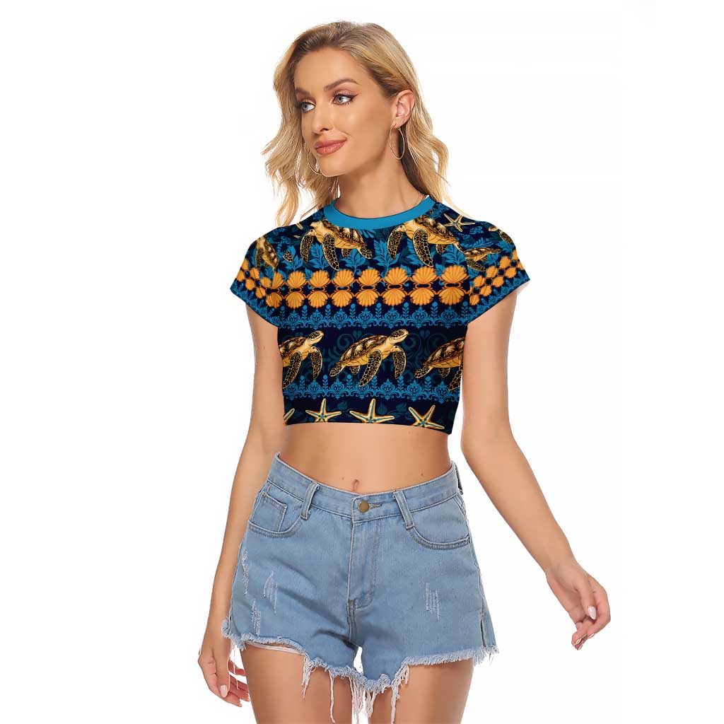 Hawaii Turtles Starfish Unique Pattern Raglan Cropped T Shirt - Polynesian Pride