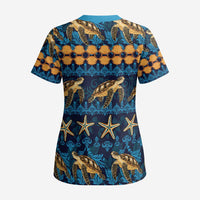 Hawaii Turtles Starfish Unique Pattern Scrub Top LT01 - Polynesian Pride