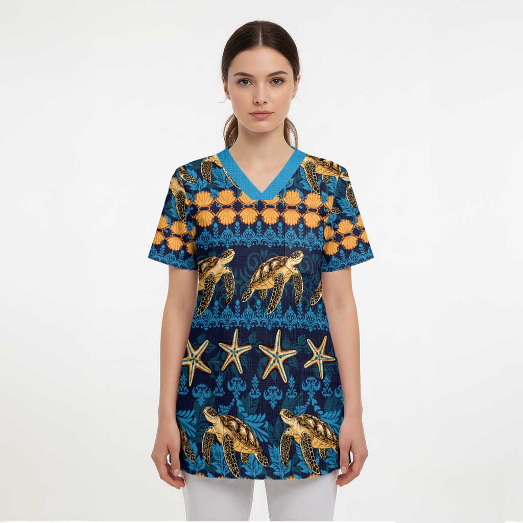 Hawaii Turtles Starfish Unique Pattern Scrub Top LT01 - Polynesian Pride