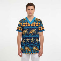 Hawaii Turtles Starfish Unique Pattern Scrub Top LT01 - Polynesian Pride