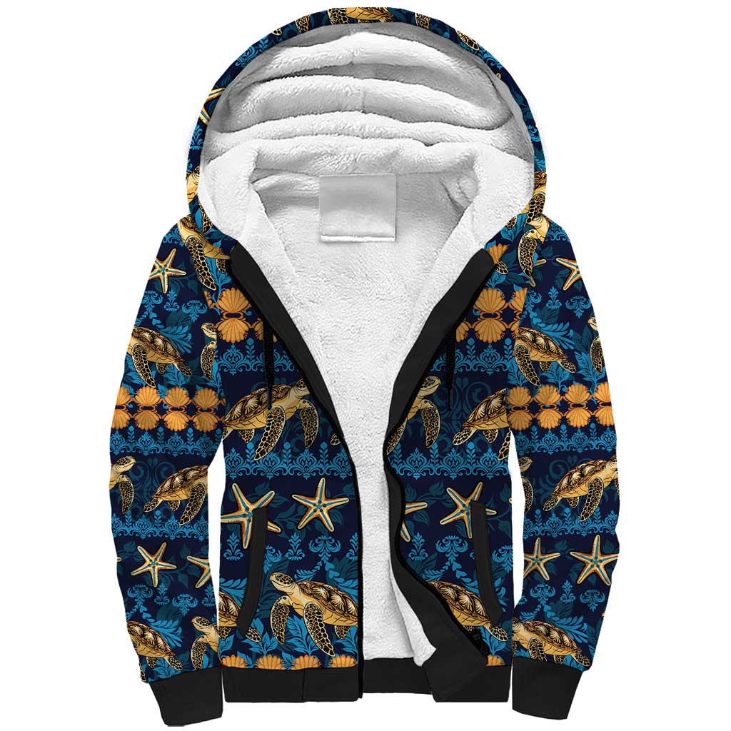 Hawaii Turtles Starfish Unique Pattern Sherpa Hoodie - Polynesian Pride