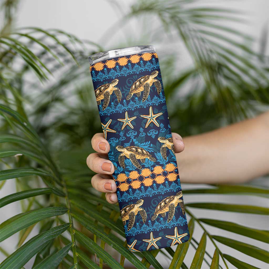 Hawaii Turtles Starfish Unique Pattern Skinny Tumbler - Polynesian Pride