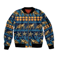 Hawaii Turtles Starfish Unique Pattern Sleeve Zip Bomber Jacket - Polynesian Pride