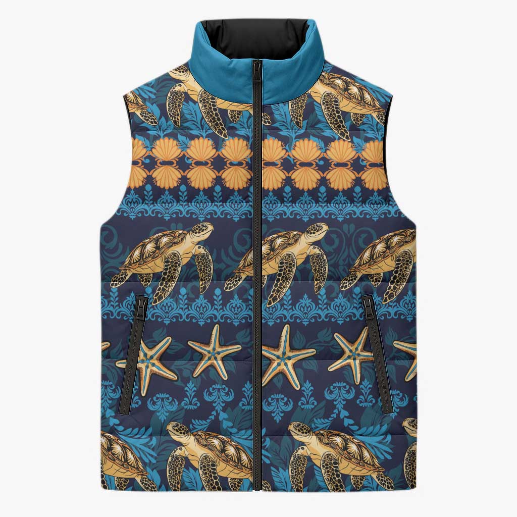 Hawaii Turtles Starfish Unique Pattern Sleeveless Puffer Jacket - Polynesian Pride
