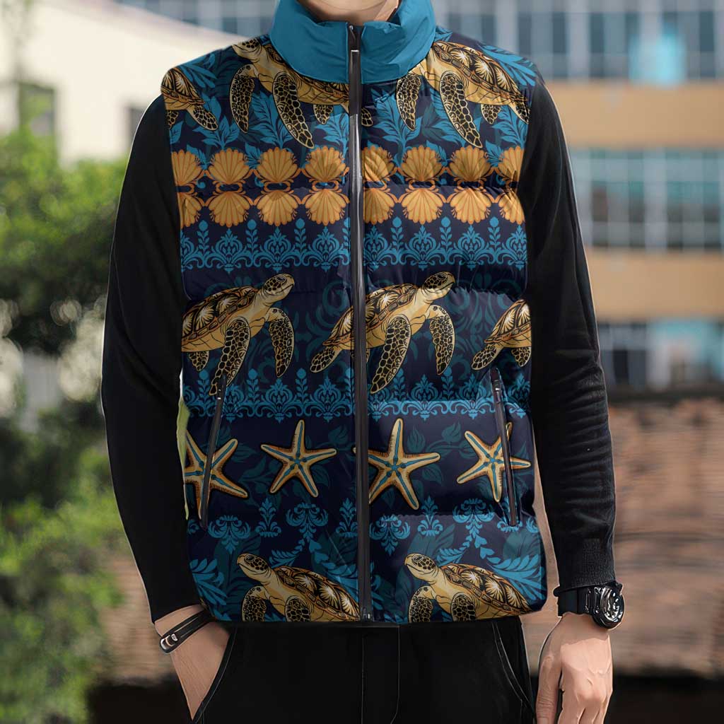 Hawaii Turtles Starfish Unique Pattern Sleeveless Puffer Jacket - Polynesian Pride