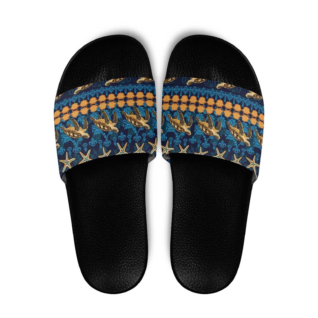 Hawaii Turtles Starfish Unique Pattern Slide Sandals - Polynesian Pride