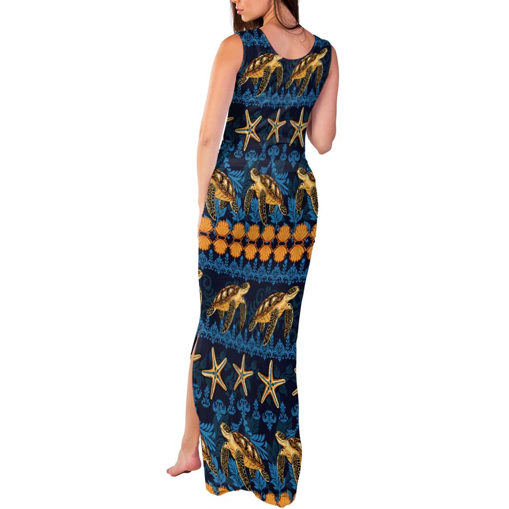 Hawaii Turtles Starfish Unique Pattern Tank Maxi Dress - Polynesian Pride
