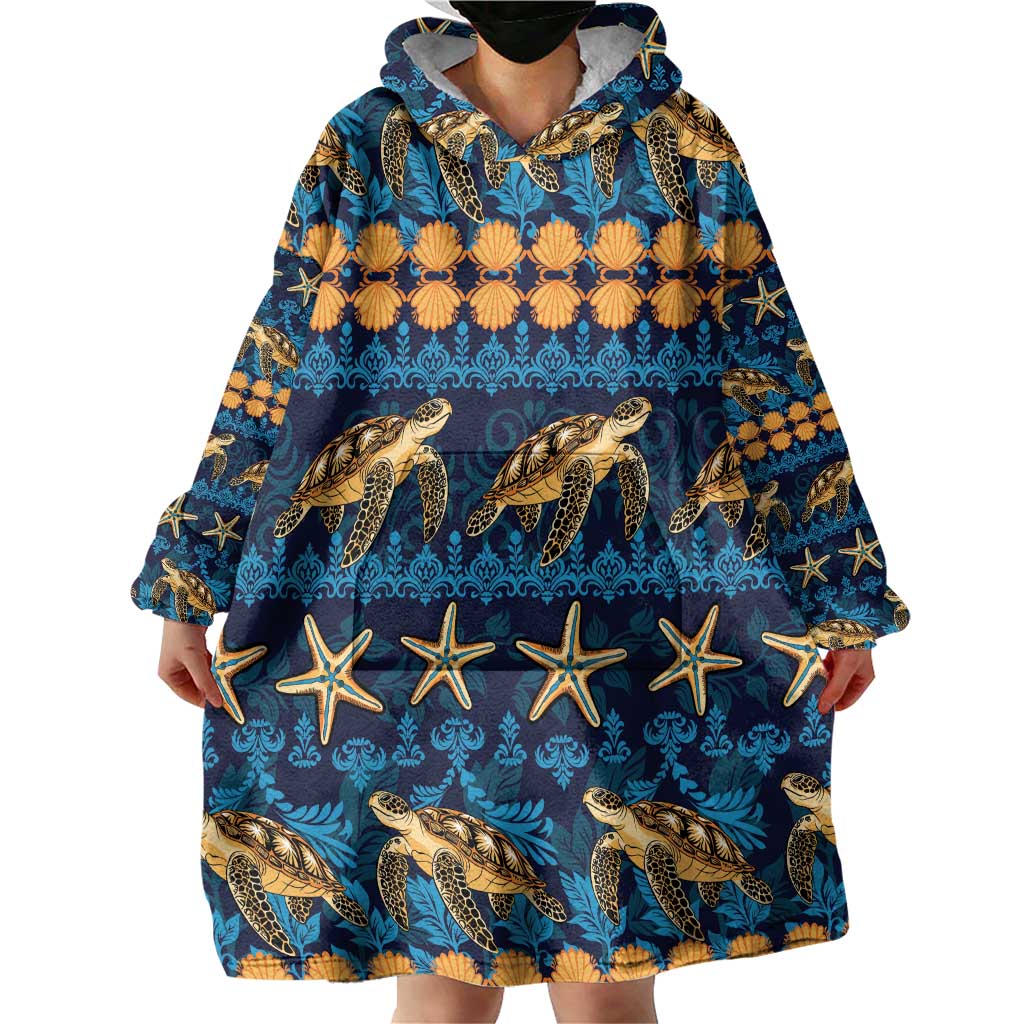 Hawaii Turtles Starfish Unique Pattern Wearable Blanket Hoodie - Polynesian Pride