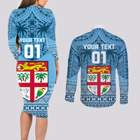 Custom Fiji Rugby Couples Matching Long Sleeve Bodycon Dress and Long Sleeve Button Shirts Fijian Go 2023 World Cup LT01 - Polynesian Pride