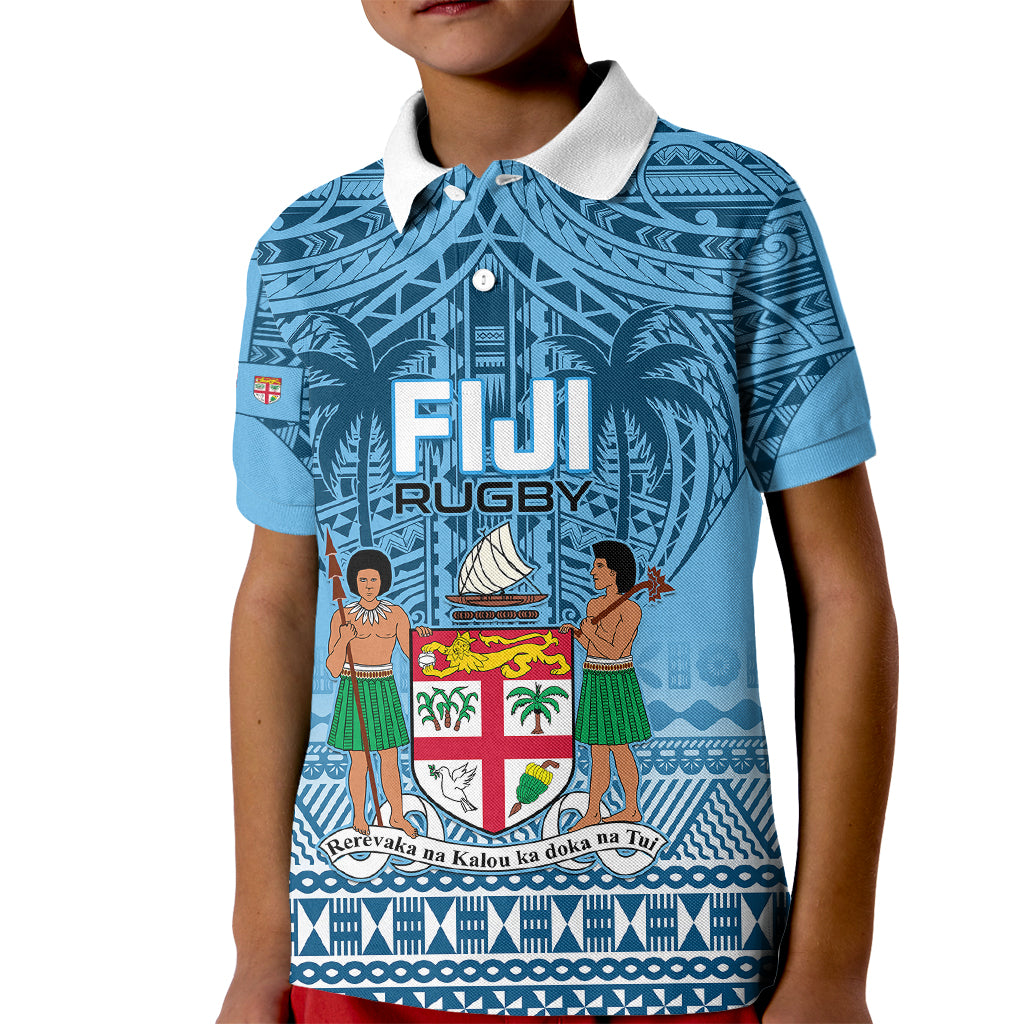 Custom Fiji Rugby Kid Polo Shirt Fijian Go 2023 World Cup LT01 Kid Blue - Polynesian Pride