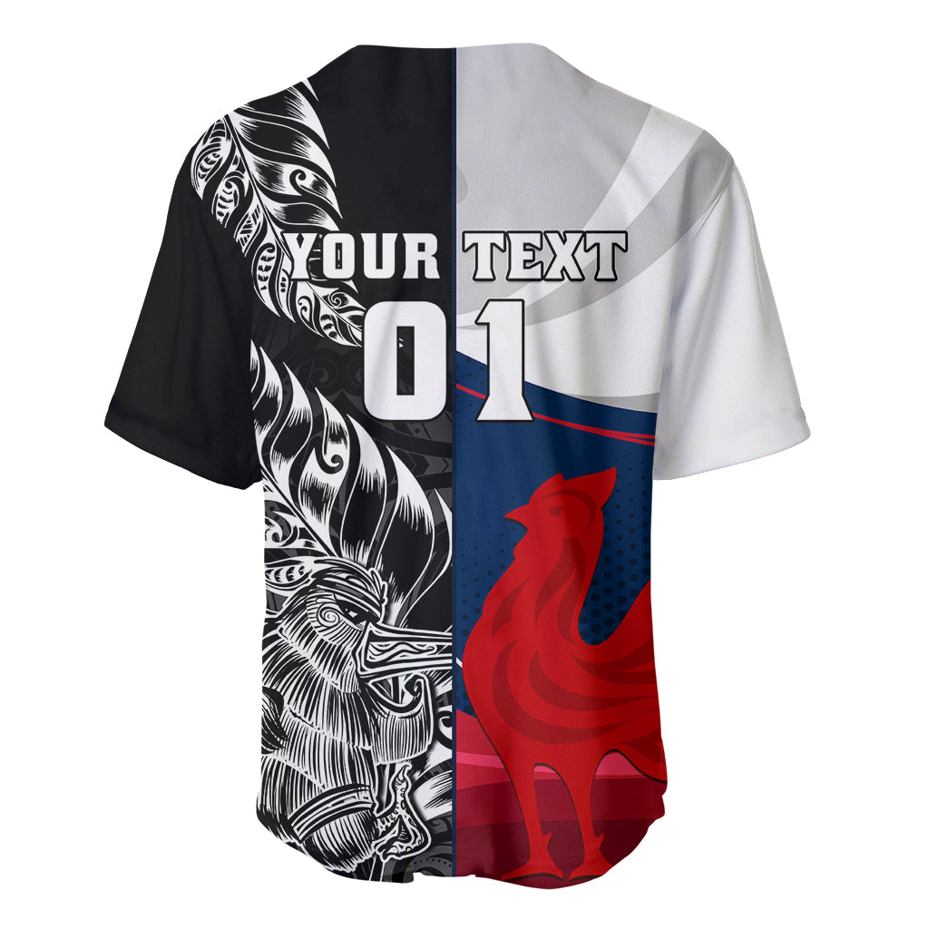 Custom New Zealand And France Rugby Baseball Jersey XV de France Kiwi Silver Fern 2023 World Cup LT01 - Polynesian Pride