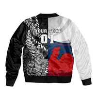 Custom New Zealand And France Rugby Bomber Jacket XV de France Kiwi Silver Fern 2023 World Cup LT01 - Polynesian Pride